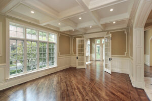 Large windows light a home's interior.